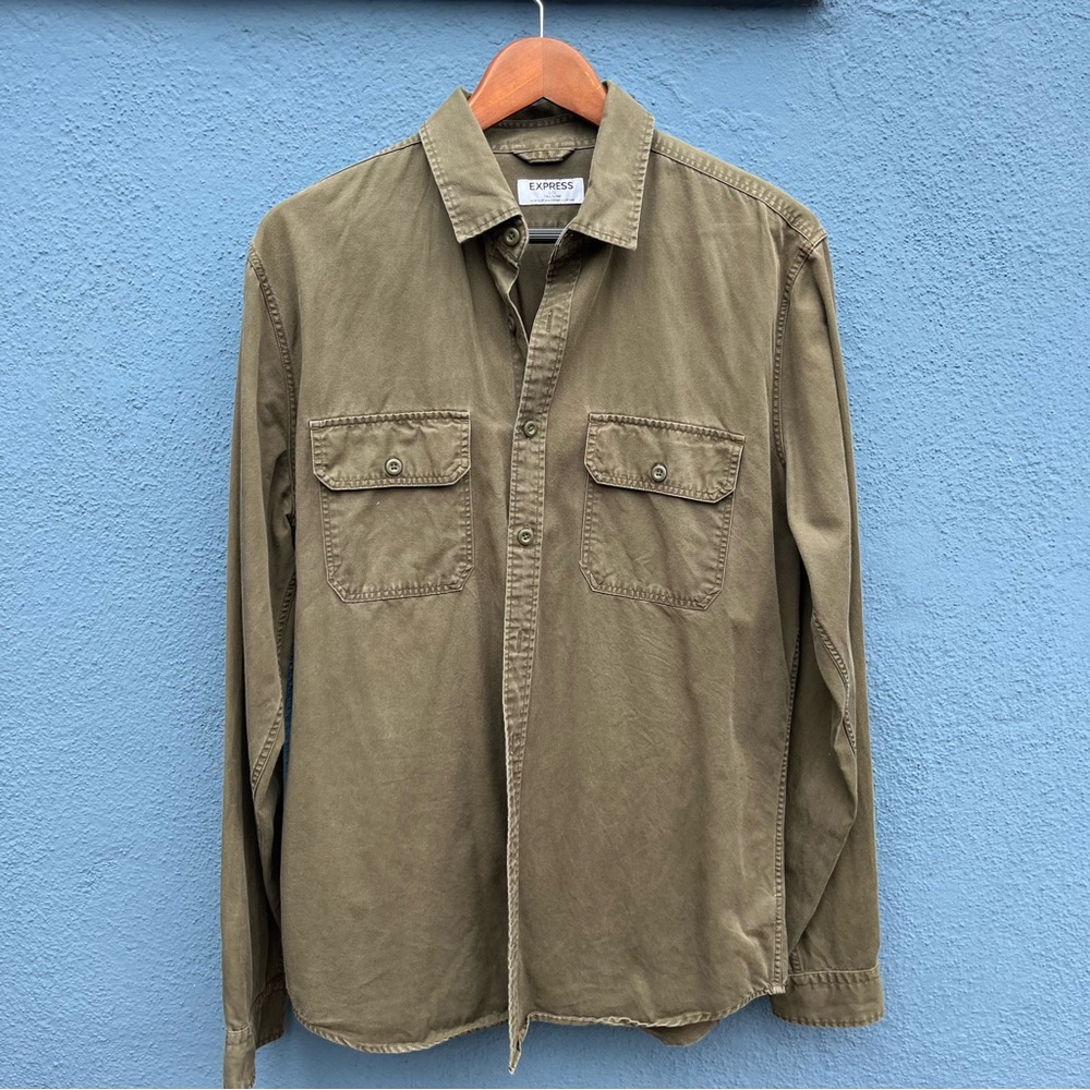 Express Olive Button-Up Shirt